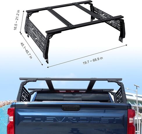 Autekcomma Adjustable Truck Bed Rack, with Molle Panel for Tent Ford F150 Dodge Ram Chevy Silverado Toyota Tundra 5.5FT, Overland Multi-Purpose Roof Rack,Camping,Off Road Crossbar with 4 Way T-Slot in Saudi Arabia