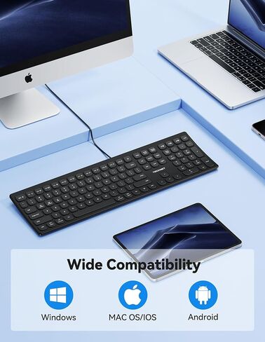 TECKNET Bluetooth Wireless Rechargeable Keyboard, Multi Device Free Switching (BT5.0+2.4G+Wired), Quiet Typing, Ultra-Slim Full Size with Numpad for Mac/Windows/Android/Desktop/PC, Stable Connection in Saudi Arabia