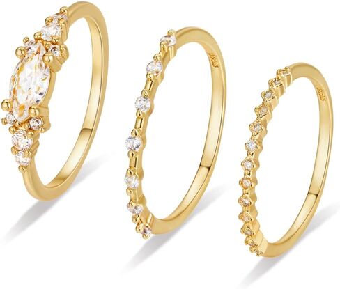 Otxas خواتم ذهبية أنيقة للنساء 14k مطلية بالذهب خاتم قابل للتكديس للنساء مقاس 6-11 مكعب زركونيا خواتم ذهبية مجموعة خواتم الزفاف in Kuwait