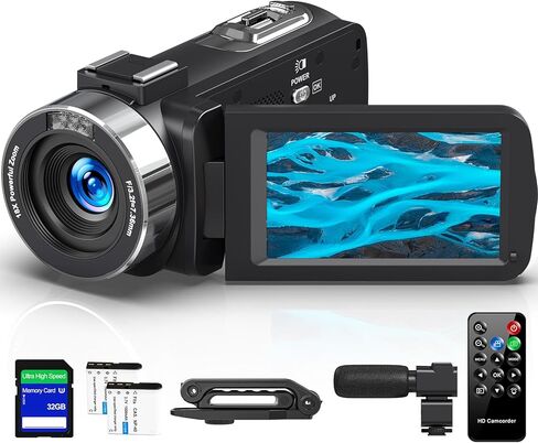 4K Camcorder Video Camera HD 80MP 18X Digital Zoom Vlogging Camera for YouTube IR Night Vision Camera 3.0 IPS Screen Video Recorder with 32GB SD Card, 2 Batteries, Remote Control in Saudi Arabia
