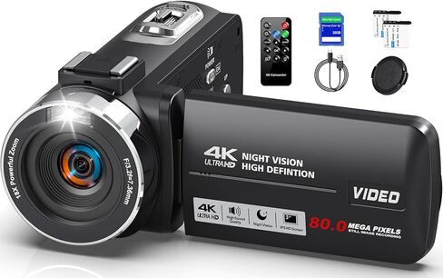 4K Camcorder Video Camera HD 80MP 18X Digital Zoom Vlogging Camera for YouTube IR Night Vision Camera 3.0 IPS Screen Video Recorder with 32GB SD Card, 2 Batteries, Remote Control in Saudi Arabia