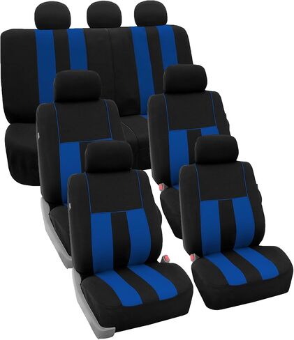 FH Group Three Row Set Striking Striped 7 Seater Car Seat Covers Airbag & Split Bench Compatible â€“ Universal Fit for Cars Trucks & SUVs Blue/Black in Saudi Arabia