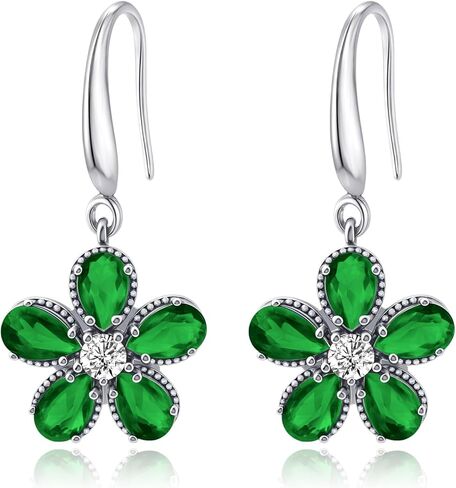 925 Sterling Silver Blue Sapphire Flower Earrings for Women, Hypoallergenic Birthstone Drop Dangle Jewelry Blue Floral Earrings for Women Gifts in Kuwait