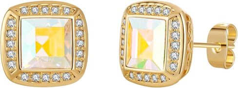 EVEVIC Austrian Crystal Square Stud Earrings for Women 14K Gold Plated Halo Birthstone Earring Jewelry Gifts in Saudi Arabia