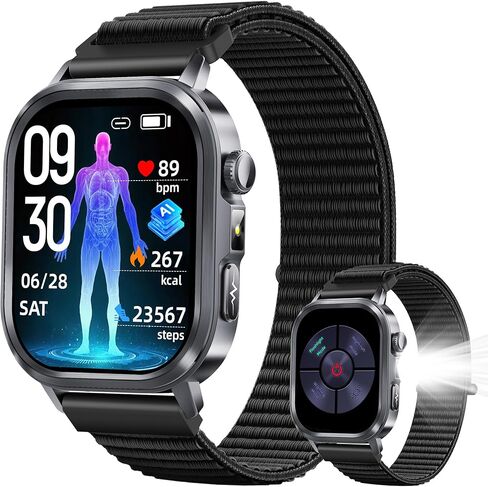 ساعات ذكية للرجال والنساء، جهاز تتبع اللياقة البدنية AMOLED مع معدل ضربات القلب/الضغط/النوم على مدار الساعة طوال أيام الأسبوع، الرد/إجراء المكالمات، وجه ساعة AI، صوت AI، مصباح يدوي ساطع، عداد خطوات مقاوم للماء IP68 لنظام Android iOS in Kuwait