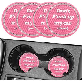 4PCS Bling Car Cup Holder Coaster, 2.75 Inch Anti-Slip Auto Insert Cup Coaster, Universal Interior Decor Accessories Crystal Car Drink Cup Mat Perfect for Women Girls (Red, 4PCS) in Saudi Arabia