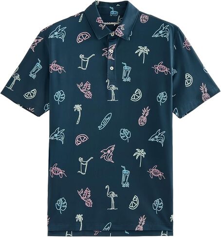 maamgic Men's Short Sleeve Golf Polo Shirts UV Protection Casual Print Shirts Breathable Stretch Fabric Collared Shirt in Saudi Arabia
