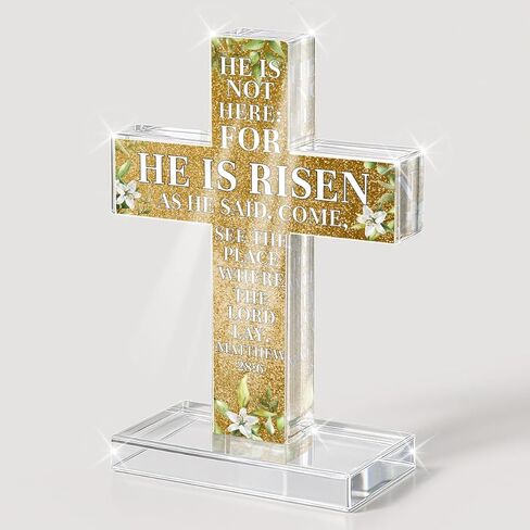 PVOPVO Easter Religious Decorations He Is Risen Christian Easter Cross Desk Decor Gifts for Women Men Friend for Home Office Prayer Room Desk Shelf Table Tiered Tray Spring Seasonl Decor in Saudi Arabia