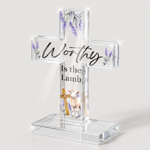 PVOPVO Easter Religious Decorations He Is Risen Christian Easter Cross Desk Decor Gifts for Women Men Friend for Home Office Prayer Room Desk Shelf Table Tiered Tray Spring Seasonl Decor in Saudi Arabia