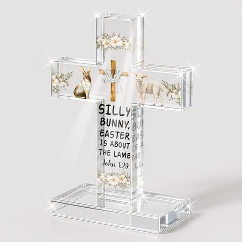 PVOPVO Easter Religious Decorations He Is Risen Christian Easter Cross Desk Decor Gifts for Women Men Friend for Home Office Prayer Room Desk Shelf Table Tiered Tray Spring Seasonl Decor in Saudi Arabia