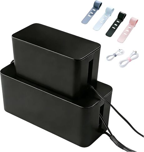 1Large+1Small Cable Organizer Set-2-Piece Home Office Desk Wire Management Storage Box,Cable Storage Box(Bamboo lid/Black) in Saudi Arabia