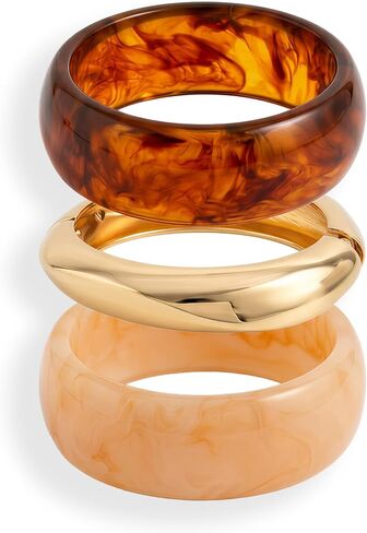 ALEXTINA 3 قطع أكريليك مكتنزة أساور أساور مجموعة للنساء، الراتنج الإسورة أساور واسعة بيان أساور التراص الأزياء والمجوهرات هدية للنساء in Kuwait