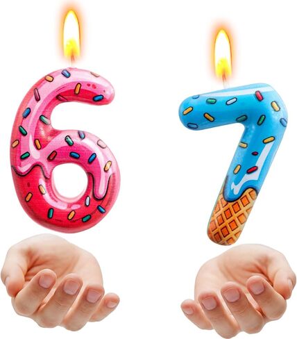 vihose مضحك 67 شمعة ميمي، الفيروسية ستة سبعة أرقام كعكة عيد ميلاد شمعة، يقطر دونات الآيس كريم كعكة توبر 6 7 الطرف الديكور العصرية ميمي هفوة هدية لتبادل هدية الحلي 2026 in Saudi Arabia