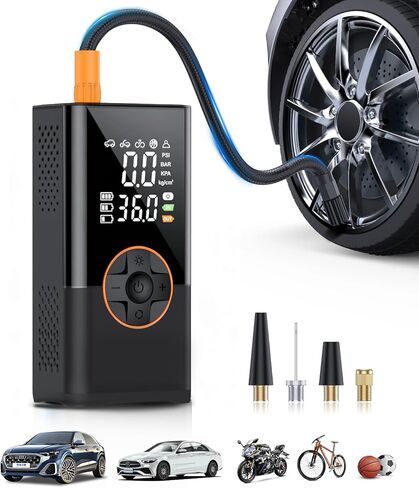 Tire Inflator Portable Air Compressor - Cordless Air Pump for Car Tires with Pressure Gauge LED Light, Electric Bike Tire Pump for Cars, Motorcycles, Bicycles, Balls in Kuwait