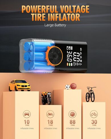 Tire Inflator Portable Air Compressor - Cordless Air Pump for Car Tires with Pressure Gauge LED Light, Electric Bike Tire Pump for Cars, Motorcycles, Bicycles, Balls in Kuwait