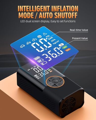 Tire Inflator Portable Air Compressor - Cordless Air Pump for Car Tires with Pressure Gauge LED Light, Electric Bike Tire Pump for Cars, Motorcycles, Bicycles, Balls in Kuwait