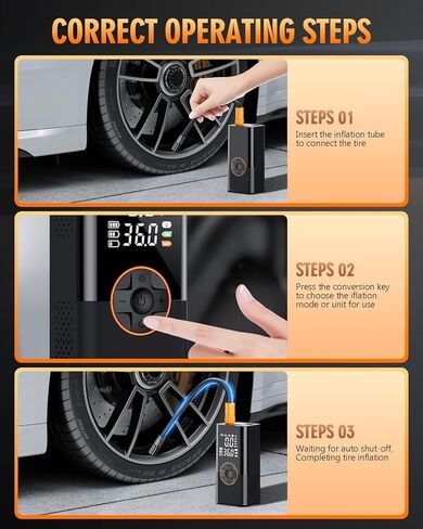 Tire Inflator Portable Air Compressor - Cordless Air Pump for Car Tires with Pressure Gauge LED Light, Electric Bike Tire Pump for Cars, Motorcycles, Bicycles, Balls in Kuwait