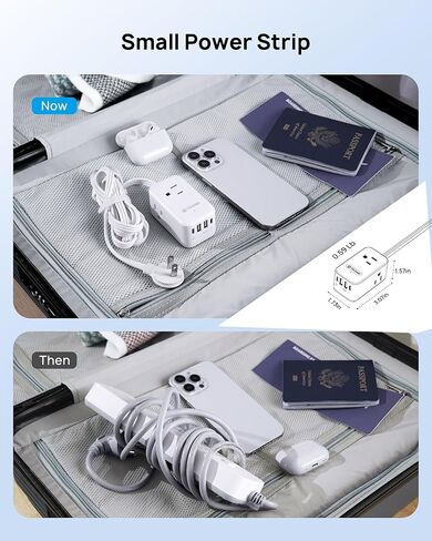 شريط طاقة TROND 2 Prong - محول مخرج 2 Prong إلى 3 Prong، شريط طاقة مسطح USB C بقدرة 20 وات، سلك تمديد مسطح للغاية بطول 5 أقدام، 1250 وات، 3 منافذ و4 USB، حامل على الحائط، تصميم ثلاثي الجوانب، مثالي للمنزل القديم in Kuwait