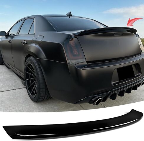جناح سبويلر خلفي متوافق مع Chrysler 300/ 300C/ 300S/ Limited/Touring L 2011-2023، ملحقات خارجية للشفاه بتصميم رياضي أسود لامع in Kuwait