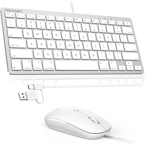 لوحة مفاتيح وماوس سلكية من TECKNET لأجهزة MacOS ذات واجهة مزدوجة، لوحة مفاتيح Mac رفيعة، زاوية كتابة مريحة مريحة، للكمبيوتر الشخصي/الكمبيوتر المحمول، متوافق مع MacBook، iMac، Mac mini/Pro، فضي in Kuwait