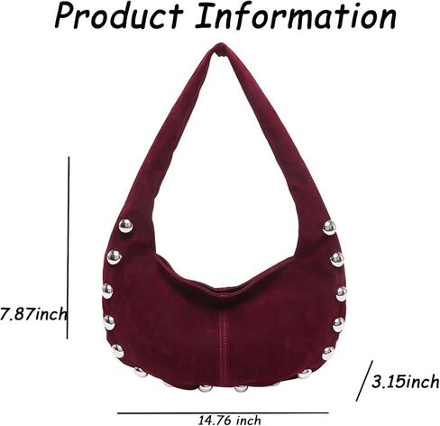 Suede Purse Studded Hobo Shoulder Suede Bag for Women Crescent Purse Soft Underarm Bag with Silver Ball Rivets Trendy Alt in Saudi Arabia