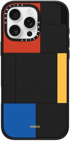 حافظة CASETiFY Impact iPhone 16 Pro Max [تم اختبار السقوط بدرجة عسكرية 4X / حماية من السقوط بطول 8.2 قدم/متوافقة مع Magsafe] - Mondrianesque من Poketo - أسود in Kuwait