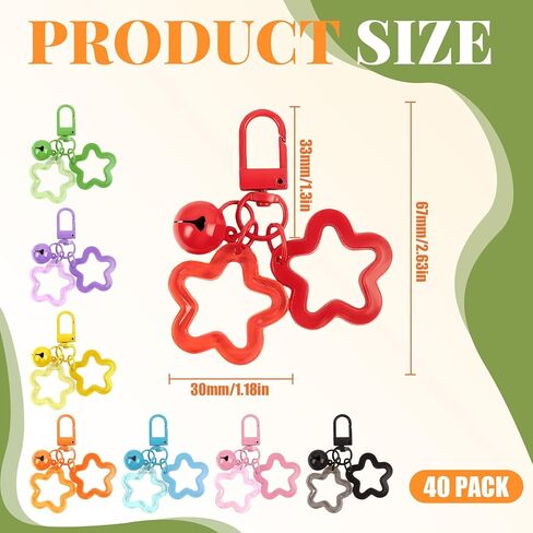 40PcsAcrylicStarKeychain with Metal Lobster Colorful StarsSprayPrintedClaspPendantsKeychains for Women in Saudi Arabia