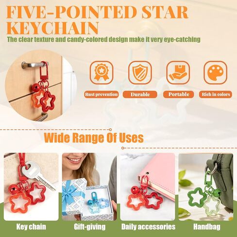 40PcsAcrylicStarKeychain with Metal Lobster Colorful StarsSprayPrintedClaspPendantsKeychains for Women in Saudi Arabia