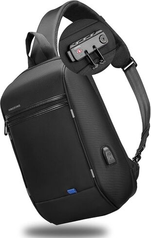 Kingsons 13" Anti-Theft Laptop Sling Backpack. Waterproof nylon, USB port. Ideal for travel, hiking, camping. (FG6301-Black) in Saudi Arabia