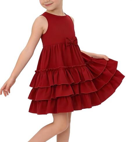 Girls Summer Dress, Spring Toddler Tiered Casual Sleeveless Outfits for Kids Formal Birthday Party 4-8Y in Saudi Arabia