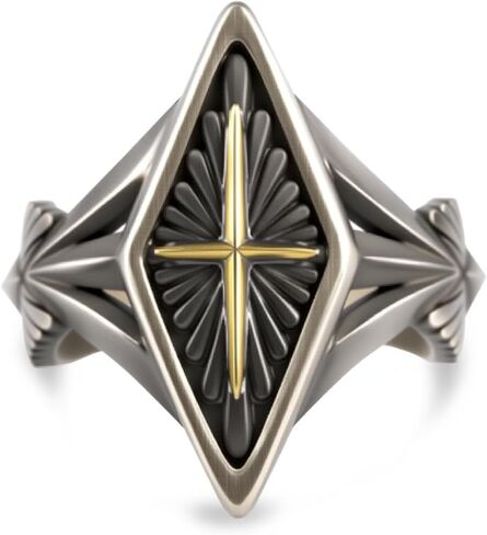 Sterling Silver Star Cross Ring, Vintage S925 Adjustable Band, Gothic Punk Style in Kuwait