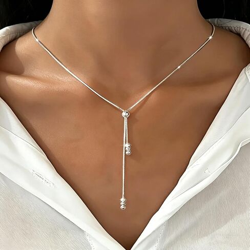 Dainty Sterling Silver Necklace Layered Drop Simple Y-Shaped Chain Stack Necklace Jewelry For Women Gift in Saudi Arabia