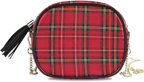 حقيبة كروس بخلفية منقوشة من ALAZA Tartan مع حزام سلسلة معدنية قابل للتعديل للنساء والفتيات in Saudi Arabia