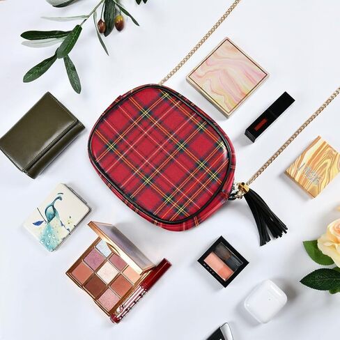 حقيبة كروس بخلفية منقوشة من ALAZA Tartan مع حزام سلسلة معدنية قابل للتعديل للنساء والفتيات in Saudi Arabia