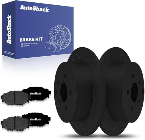 AutoShack Rear Drilled & Slotted Brake Rotors Ceramic Brake Pads | Replacement for Subaru Impreza XV Crosstrek 2014-2018 Forester 2016-2023 Crosstrek | E-Coated | 6-PC Brake Kit | ShadowGuard in Saudi Arabia
