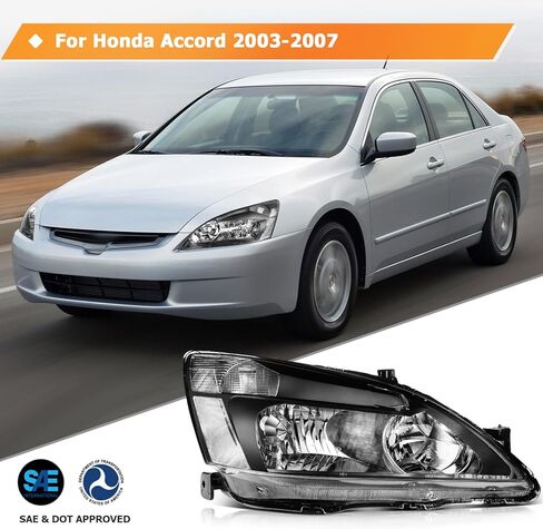 Headlight Assembly Fit For Honda For Accord 2003-2007 Clear Lens Black Housing Clear Reflector Driver and Passenger Side HO2502120 HO2503120 33151SDAA01 33101SDAA01 in Saudi Arabia