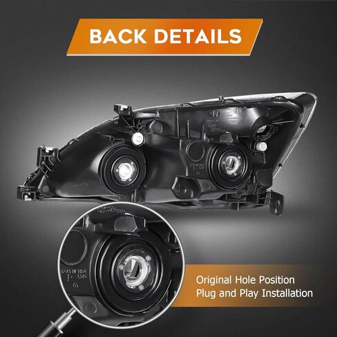Headlight Assembly Fit For Honda For Accord 2003-2007 Clear Lens Black Housing Clear Reflector Driver and Passenger Side HO2502120 HO2503120 33151SDAA01 33101SDAA01 in Saudi Arabia