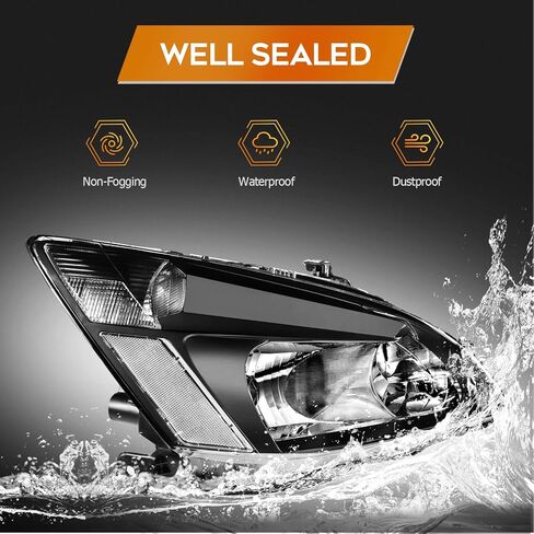 Headlight Assembly Fit For Honda For Accord 2003-2007 Clear Lens Black Housing Clear Reflector Driver and Passenger Side HO2502120 HO2503120 33151SDAA01 33101SDAA01 in Saudi Arabia