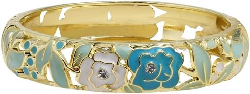 الفاوانيا Chinoiserie مصوغة ​​بطريقة زهرة سوار خمر الأزهار الإسورة المينا سوار العرقية الملونة الجوف خارج متمحور مجوهرات هدايا للنساء in Kuwait