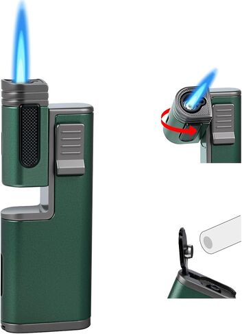 Cool Torch Lighter, Refillable Butane Torch Lighters with Rotating Head & Visible Window, Adjustable Windproof Jet Flame and Foldable Punch, Unique Creative Gift for Men (Without Fuel) in Saudi Arabia