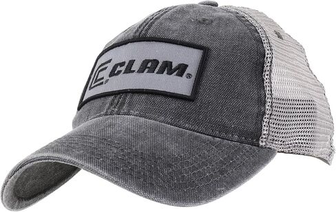 CLAM Dashboard Legacy Trucker Hat – Black/Grey Snapback with Snag-Resistant Mesh & Embroidered Ice Fishing Logo in Saudi Arabia