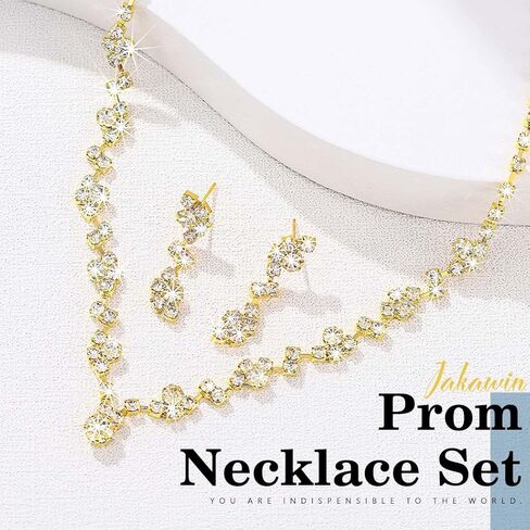 JAKAWIN Bride Wedding Jewelry Set Silver Bridal Necklace Earrings Set Crystal Rhinestone Necklace for Women NK330 in Saudi Arabia
