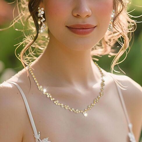 JAKAWIN Bride Wedding Jewelry Set Silver Bridal Necklace Earrings Set Crystal Rhinestone Necklace for Women NK330 in Saudi Arabia