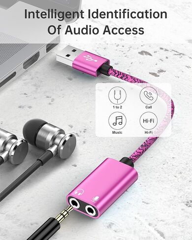 بطاقة صوت DAC للكمبيوتر الشخصي، PS5، سماعة رأس للألعاب على Windows Mac، محول مقبس USB ستيريو خارجي إلى 3.5 مم مع مقسم ميكروفون، كابل USB-A إلى ثنائي 3.5 مم Y للتسجيل، البث المباشر، Discordin in Kuwait