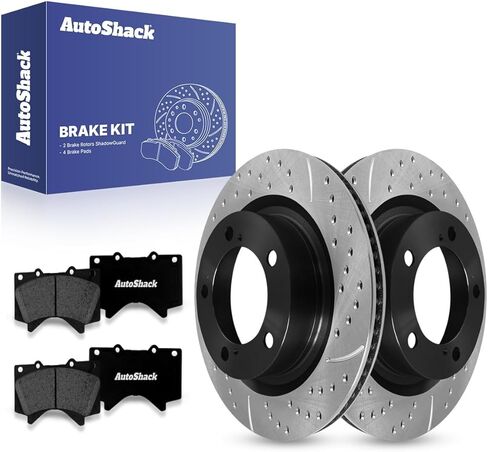 دوارات الفرامل ذات فتحات تهوية أمامية محفورة ومغطاة بالكهرباء + وسادات سيراميك 6 قطع بديلة لمجموعة الفرامل لـ 2007-2021 Toyota Tundra 2008-2022 Toyota Sequoia ShadowGuard 13.94 بوصة (354 مم) in Kuwait