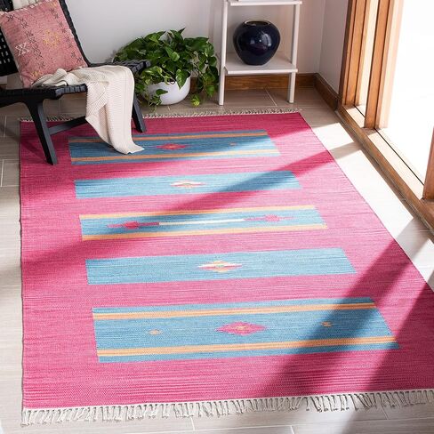 SAFAVIEH Montauk Collection Runner Rug - 2'3" x 9', Red & Blue, Handmade Boho Cotton, Ideal for High Traffic Areas in Living Room, Bedroom (MTK551Q) in Saudi Arabia