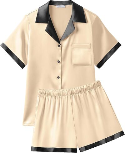 Ekouaer Womens Silk Satin Pajamas Set Short Sleeve Sleepwear Button Down Loungewear 2 Piece Pjs Shorts Set in Saudi Arabia