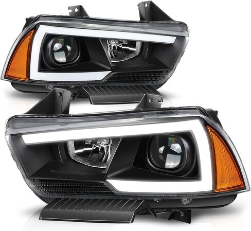 مجموعة المصابيح الأمامية لجهاز العرض LED DRL ثلاثية الأبعاد من Auto Dynasty متوافقة مع دودج تشارجر 2011 2012 2013 2014، جانب السائق والراكب، غطاء أسود in Kuwait