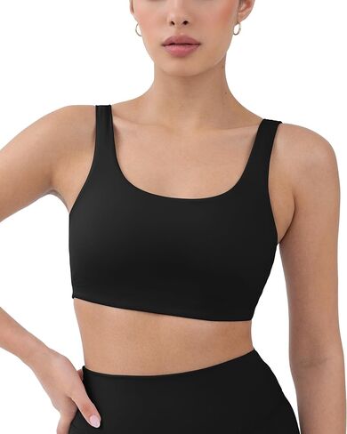 بافوي أكتيف صدرية رياضية ناعمة للنساء | حمالة صدر مبطنة عالية الدعم لأكواب A-C | رقبة منخفضة مغرفة، ظهر U، اليوغا وصالة الألعاب الرياضية |FlexFlow| أسود، متوسط in Kuwait