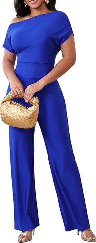 Yiershu Women's Casual Sexy Off Shoulder Sleeveless Ruched Bodycon Cocktail Party Wide Leg Jumpsuits in Saudi Arabia